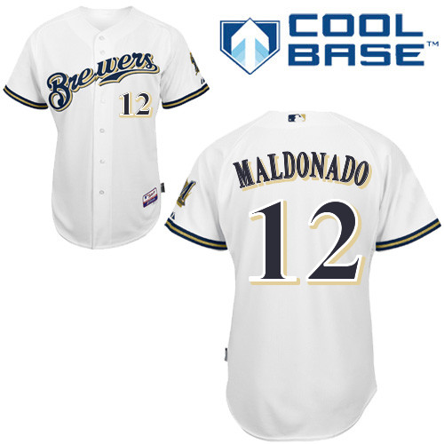Martin Maldonado #12 MLB Jersey-Milwaukee Brewers Men's Authentic Home White Cool Base Baseball Jersey